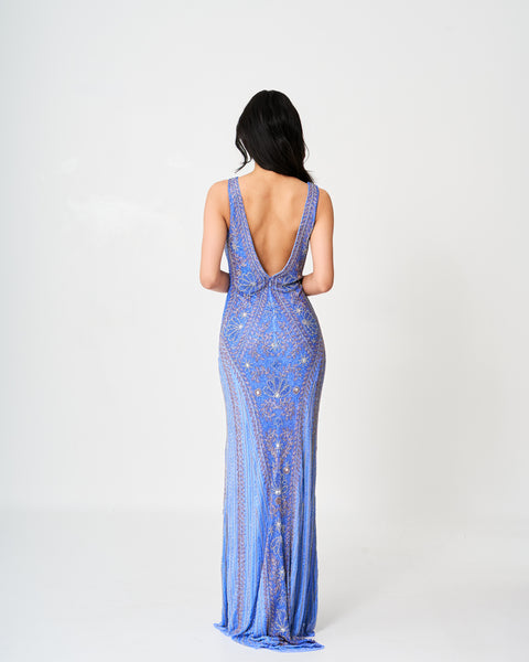 Sapphire Blue Sequin Gala Gown