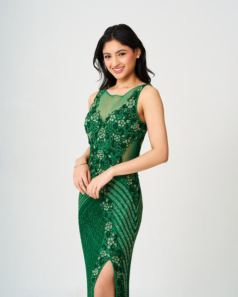 Verdant Vines Sequined Gown