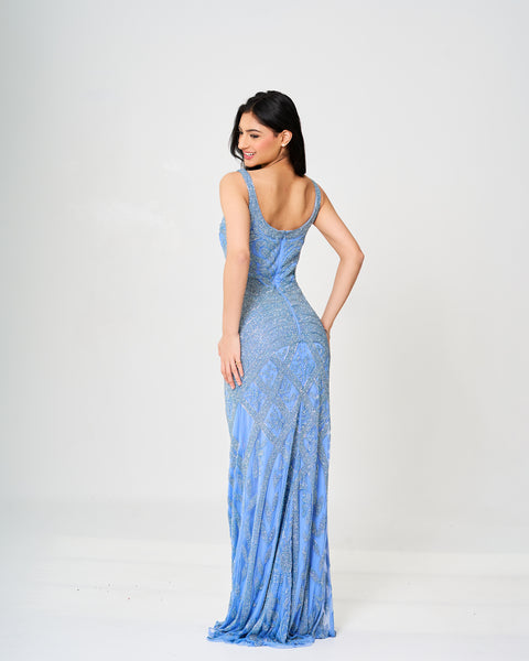 Celestial Blue Sequin Evening Gown