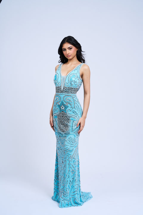 Turquoise Tranquility Embellished Gown