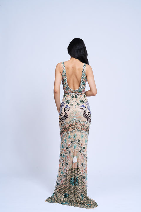 Verdant Verve Embroidered Gown