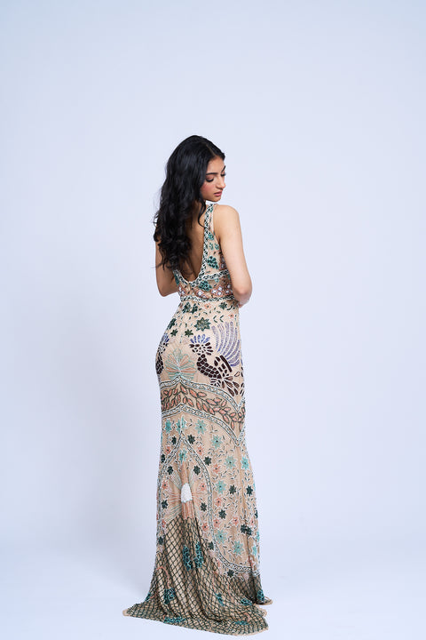 Verdant Verve Embroidered Gown