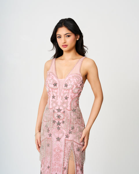 Enchanted Evening Blush Pink Sequined Gown