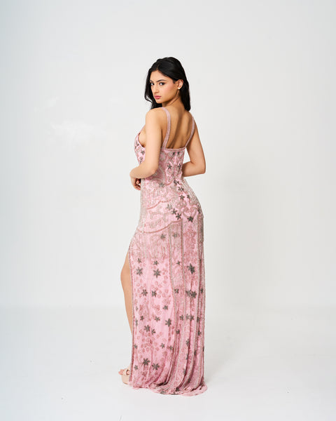 Enchanted Evening Blush Pink Sequined Gown